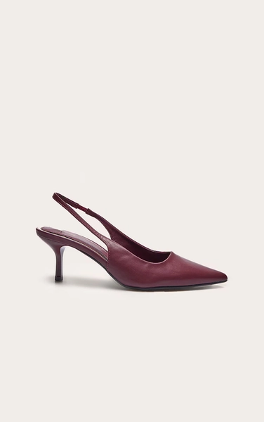 Burgundy Pu Point Toe Sling Back Mid Heeled Courts