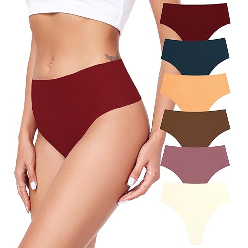 AYMEFF Cotton Thongs for Women High Waisted Seamless No Show Thong Stretchy Comfort Panties S-XL - Darkcolor-6 Pack - X-Large
