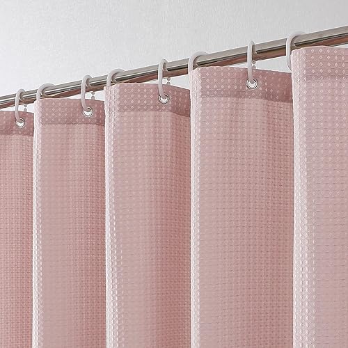 OVZME Extra Long Shower Curtain Set - 84 Inch Long Waffle Weave Heavy Duty Cloth Shower Curtain for Bathroom, Luxury Weighted 230GSM Bath Curtain Set with 12 Plastic Hooks, 72x84, Blush Pink - 72"W x 84"L (Pack of 1) - Blush Pink