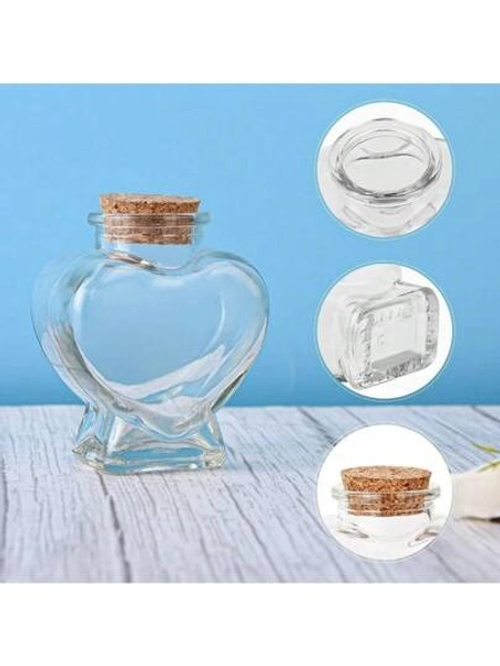 1 pieza Pequeñas botellas de vidrio con forma de corazón vacías con tapones de corcho, botellas y frascos de vidrio pequeños para proyectos de manualidades DIY, decoración, fiestas, bodas, mejor