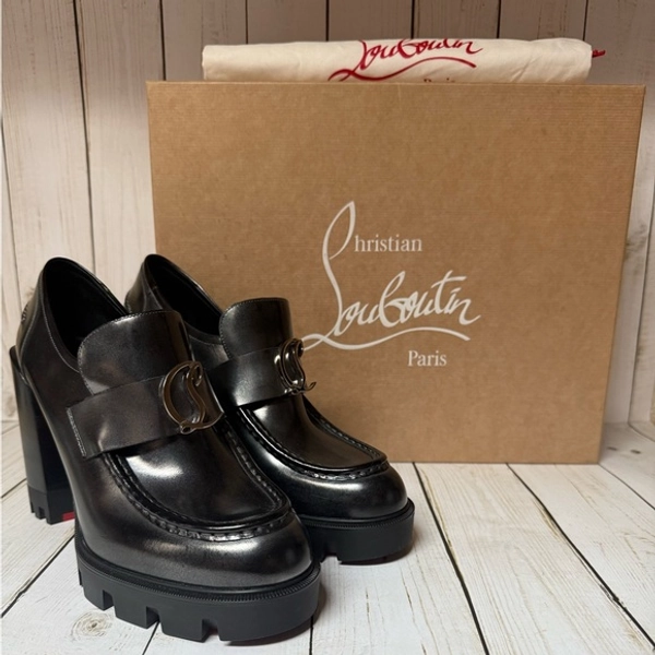 Christian Louboutin Brushed Calfskin Moc Lug Alta Black/Silver Sz 40 / 10