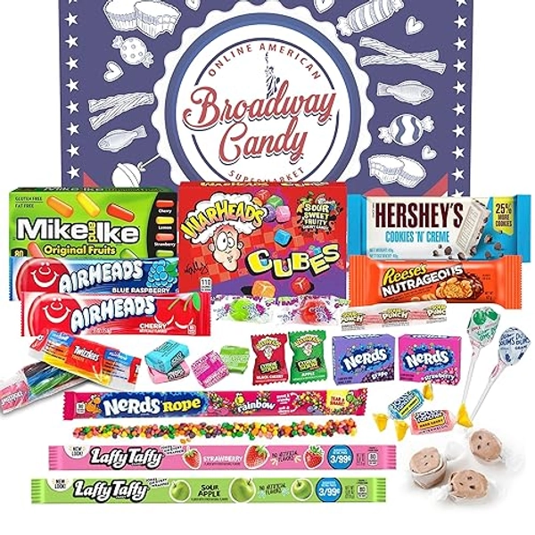 Broadway Candy American Sweets Gift Box - Sweet Box Chocolate Hamper for Kids & Adults - American Candies for Birthday, Christmas, Thanksgiving, Halloween - Heavenly Sweets Selection