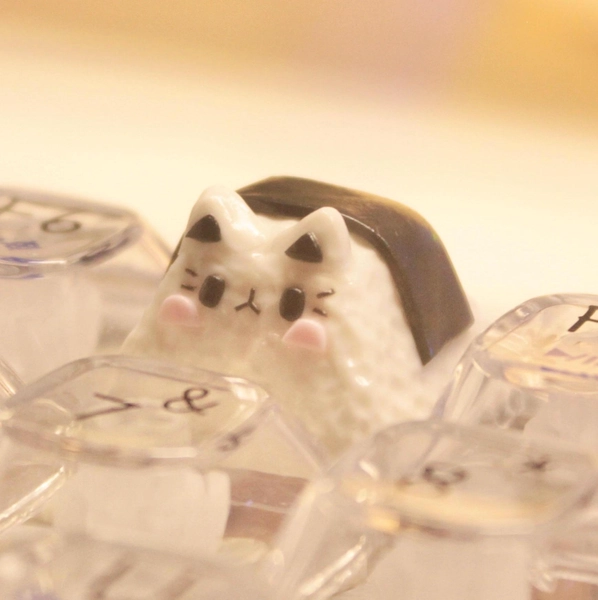 Kitty and Panda Onigiri - Handmade Artisan Keycap