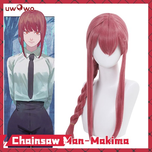 Uwowo Manga Chainsaw Man Wig Makima Wig Rose Red Hair Cosplay Wig Role Play Halloween Wig