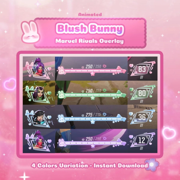 Blush Bunny | Cozy Marvel Rivals Overlay - Pink, Blue, Green, Purple | Twitch & YouTube - OBS | VTuber Friendly, Cute Girly Stream Aesthetic