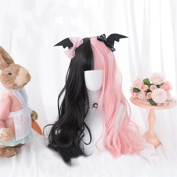 Stunning Black and Pink Pastel Goth Lolita Wig with Fringe