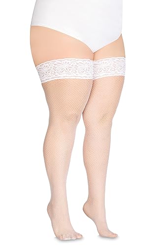 Annes styling Calze Rete Medias de rejilla para sujetar encaje de silicona Calcetines de nailon con diamantes altos - M-L - Bianco