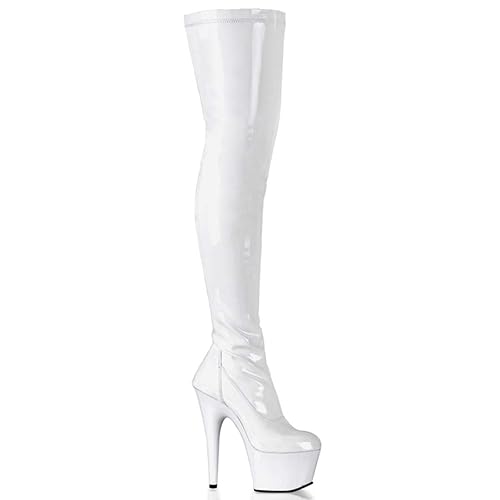 Pleaser Botas Adore-3000 para mujer - 39 EU - Blanco Weiss Wht Str Pat Wht