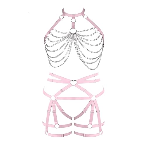 BANSSGOTH Traje Garters de Talla Extra con lencería Femenina en la Jaula Punk Festival gótico Carnaval de Halloween - Rosa