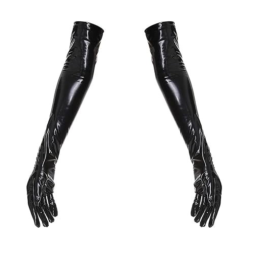 YUDATPG Guantes largos de piel sintética elástica para mujer, para uso diario, disfraces, ópera, fiesta, noche, codo, cosplay, boda - M - Negro