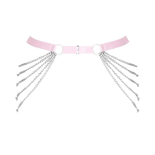 BANSSGOTH Cinturón de pantalón extra grande para mujeres cinturón de cinturón garter cinturón de cinturón jaula de cadena corporal cintura alta hueca baile punk gótico ave - Rosa