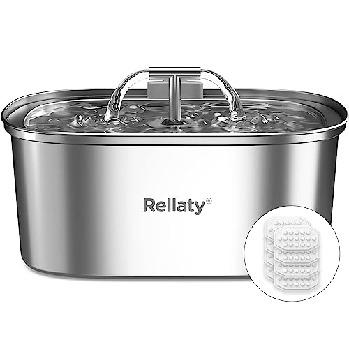 Cat Water Fountain Stainless Steel: 3.2L/108oz Pet Foundatin Water Bowl for Cats Inside Automatic Dog Drinking Dispenser Dish Animal Feeding & Watering Supplies Waterfall with 8 Replacement Filters - Pet Fountain + 8PCS Filters + 8PCS Sponges