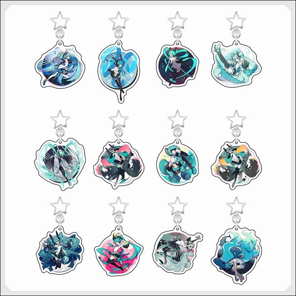 Miku Acrylic Charm Pin Cute Miku Keychains with Pin Back