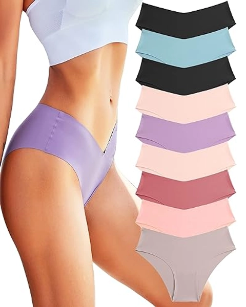 ROSYCORAL Women’s Seamless Bikini Panties Soft Stretch Invisibles Briefs No Show Hipster Underwear cheeky 9 pack XS-L