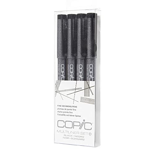 Copic Markers Multiliner Fine Pigment Based Ink, 4-Piece Set - 4 Count (Pack of 1) - Black Fine