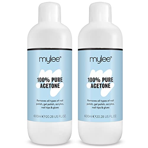 Mylee 100% Pure Acetone Professional Nail Polish Remover for UV/LED Gel Soak Off (2x 600ml) - 600 ml (Pack of 2)