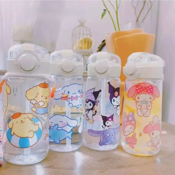 Kawaii Sanrio Water Bottle with Flip Top and Straw