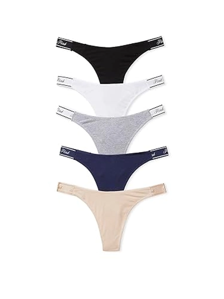 Victoria's Secret PINK Women's Cotton Logo Thong Underwear, Panties for Women, Multi Pack (XS-XXL)