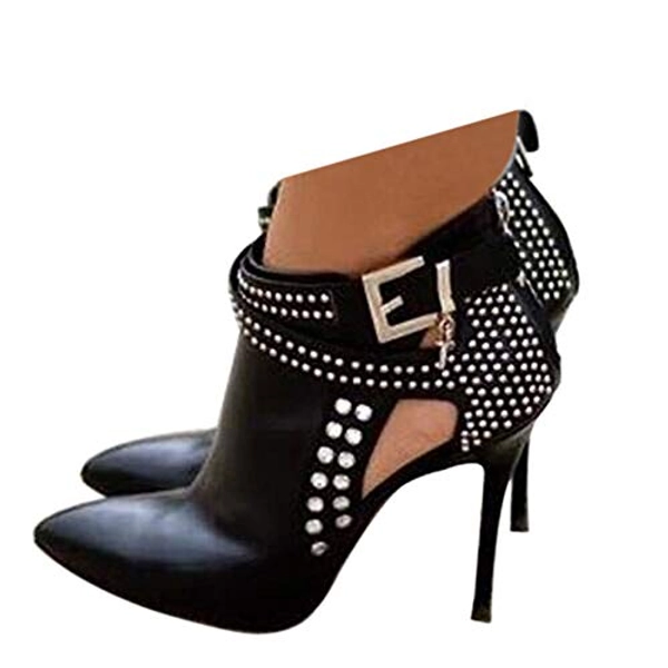 Ankle Boots for Women,Bare Legged Pointed Women's Boots, Rhinestone Booties Black Sexy Stiletto With High Heel