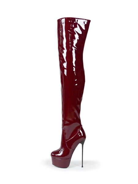 RebelQueen CARMEN maroon platform thigh high boots