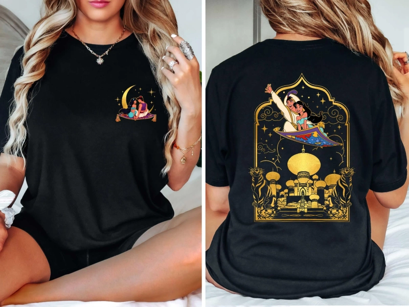 A Whole New World Disneyland Aladdin Shirt, Flying Carpet Aladdin Princess Jasmine Couple Shirt, WDW Disneyland Family Vacation 2024
