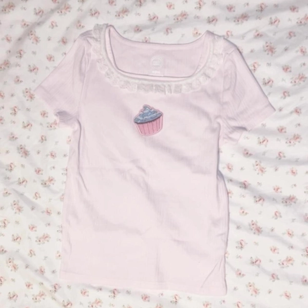 handmade reworked pink baby tee with adorable design