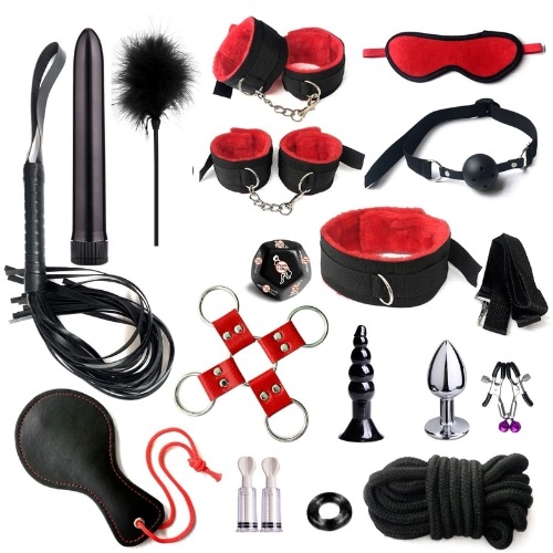 17PCS Adult Bondage Restraint Set for Couple Sex Bondage BDSM Leather Bondage Sets Restraint Kits Adult Sex Product for Women and Couples (red02) - Red02