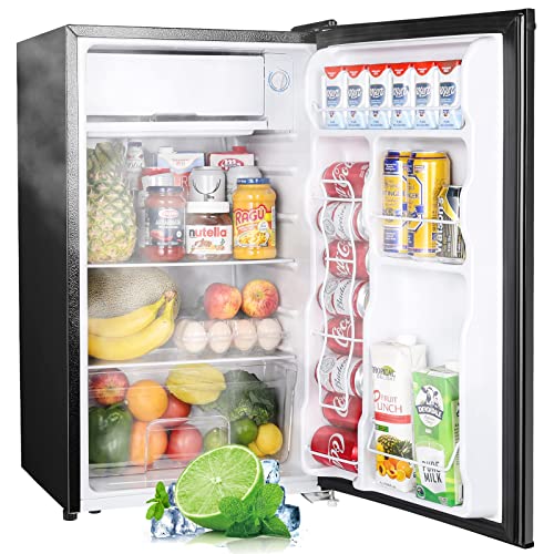 Upstreman 3.2 Cu.Ft Mini Fridge with Freezer, Single Door, Adjustable Thermostat, Refrigerator for Dorm, Office, Bedroom, Black-BR321 - Glossy Black