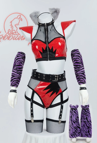 Roxanne Wolf Derivative Sexy Lingerie Set Short Top and Shorts with Headband and Belt