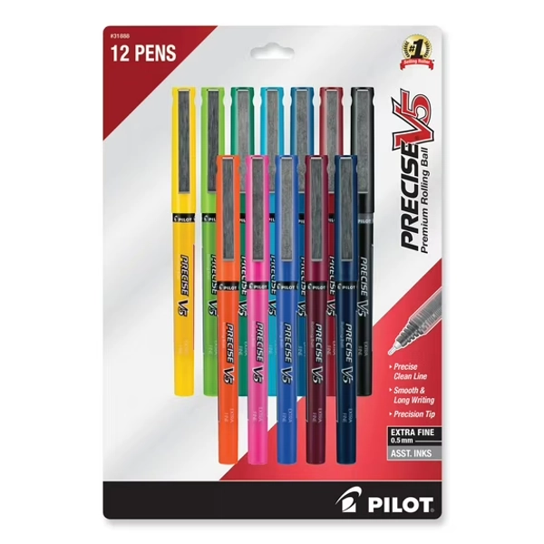 Pilot Precise V5 Stick Roller Ball Pen Fine Assorted Ink/Barrel Dozen 31888