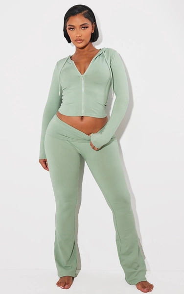 Shape Sage Green Sculpted Foldover Waist Flare Trousers