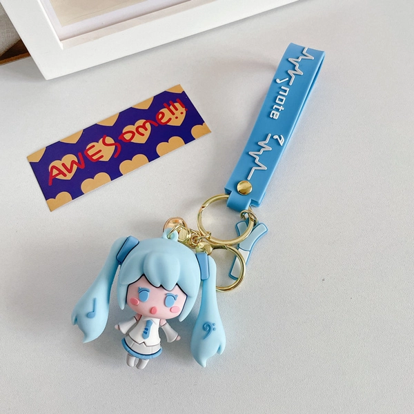 Miku Keychain Wristlet Cute Miku Accessories Miku Key Rings Kawaii Miku Gifts - Purple