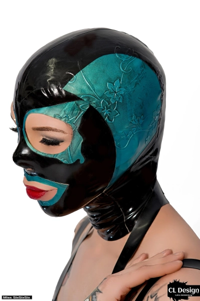 CL Design ladies latex mask "Butterfly" with zipper and structured latexFetish Rubber