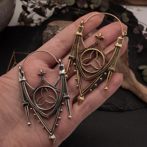 Gothic Arch Earrings | Silver Gold Color | Ear Hangers | Cathedral | Medieval | Pair