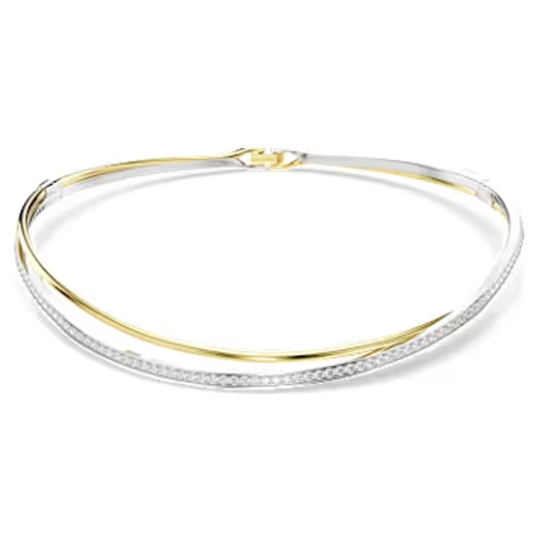 Hyperbola choker, Round cut, White, Mixed metal finish