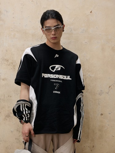 Personsoul Split Sleeve Racing T-shirt | PRE-ORDER-BLACK / L