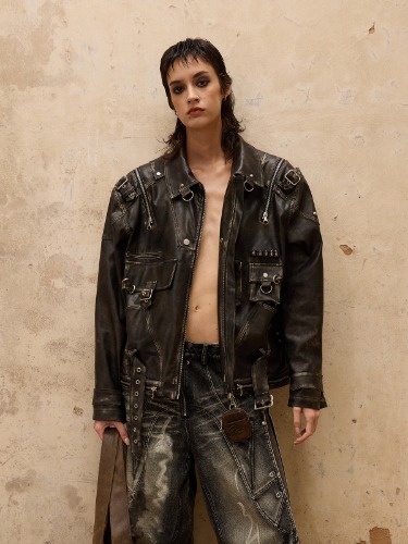 Personsoul Vintage Brush Leather Jacket | M / PRE-ORDER-BLACK