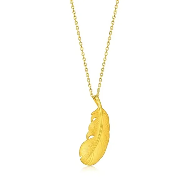 CHOW SANG SANG 999.9 24K Solid Gold Price-by-Weight Gold Feather Pendant 86820P [Not Include the Necklace]