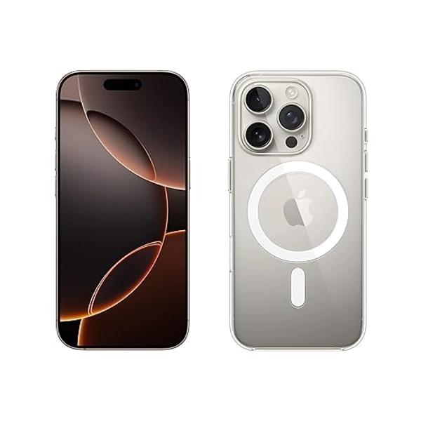Apple iPhone 16 Pro (256 Go) - Titane Naturel + Coque Transparente avec MagSafe