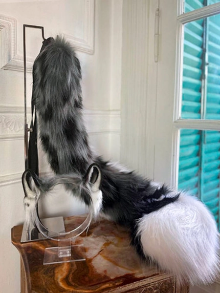 Realistic Dark Gray Snow Leopard ears and tail | Niposinta