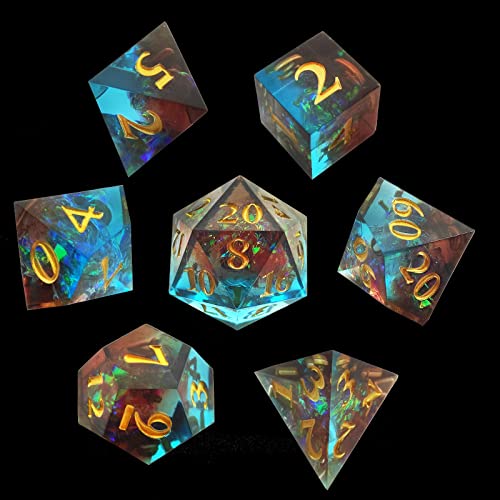 DND Resin Dice Set Dungeons and Dragons Gifts Polyhedral D&D MTG RPG Table Games Dice Accessories Pathfinder and Digital Teaching-Brown Blue - Brown Blue