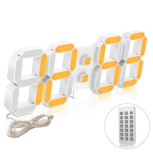 Deeyaple LED Digital Alarm Clock 3D Wall Clock Modern Adjust Brightness 12/24 Time Date Temperature Silent Snooze USB Nightlight Remote Control Kitchen Bedroom Living Room 15inch Large Cool Multicolor - 38cm - Multicolor