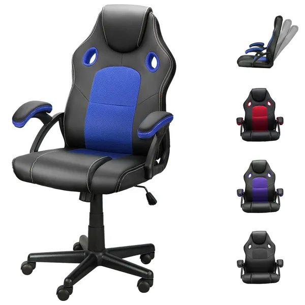 iooHug Computer Chair, Ergonomic Office Chair Gaming Chair Cheap Headrest with Lumbar Support, Home Office Desk Chair with PU Leather Mesh, Video Game Chairs for Teens Blue - Blue Black