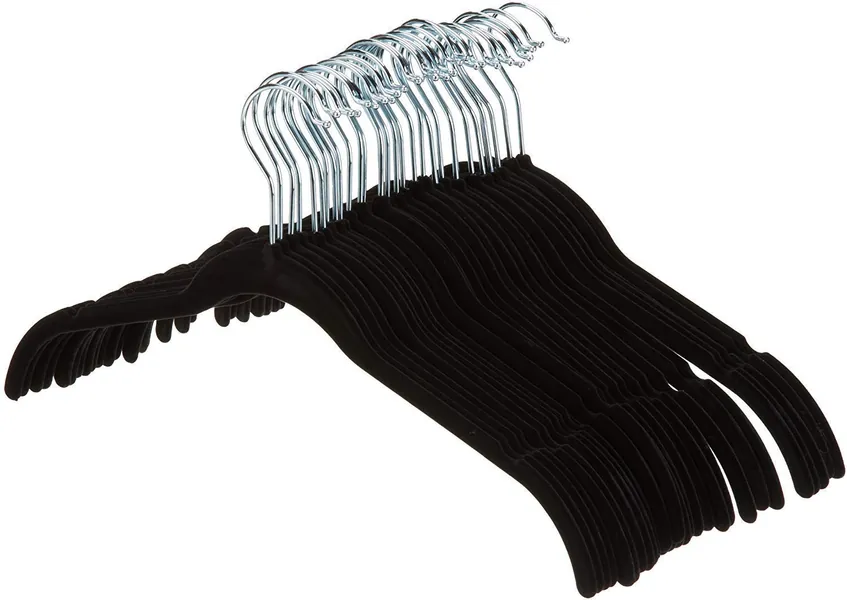 Amazon Basics Slim, Velvet, Non-Slip Shirt Clothes Hangers, Black/Silver - Pack of 30 - Black/Silver 30-Pack Shirt Hangers