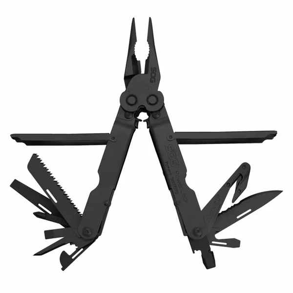 SOG Powerlock V-Cutter- Multi-Tool Pocket Utility Tool Set with 18 Specialty Tools for Heavy-Duty Field Use and Nylon Carrying Pouch (B63N-CP) - PowerLock w/ V-Cutter - Black Oxide Finished