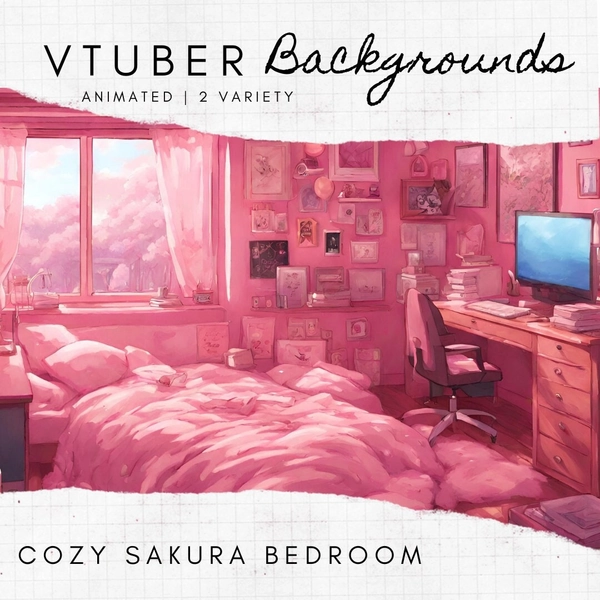 Animated Background for VTuber Twitch Overlay Cozy Cozy Pink Sakura Cherry Blossom Bedroom Looped Kawaii Streaming