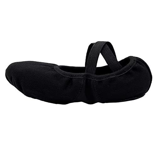 s.lemon Elastic Stretch Canvas Dance Slipper Ballet Shoe with Split Sole - 8 UK - Black