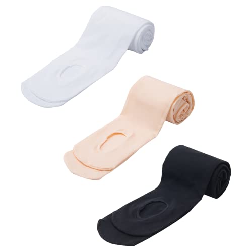 MANZI 3 Pairs 40 Denier Dance Tights Girls Womens Convertible Stretch Transition Ballet Tights - M - Black+White+Ballet Pink