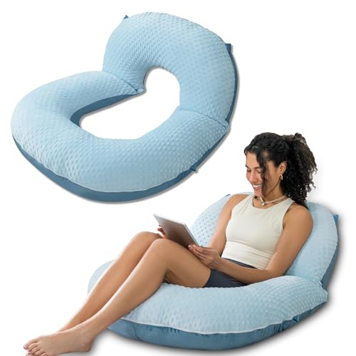 INSEN Reading Pillow, Back Pillow for Sitting in Bed for Reading, Nurse & Relax, Reading Pillow for Adults, Moms & Kids, Sit Up Pillow for Bed, Grey - Dot Velvet-blue - Basic