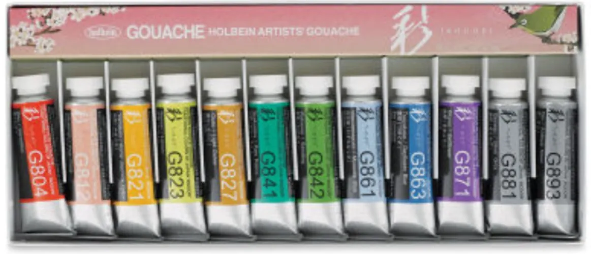 Holbein Irodori Artist Gouache - Spring, Set of 12, 15 ml, Tubes